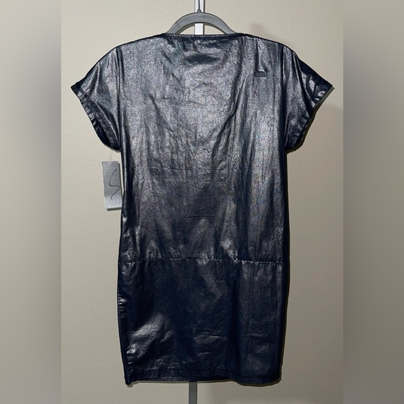 GO International Shimmering Blue Front Zip Short Sleeve Mini Dress, Size XS, S - Picture 3 of 9